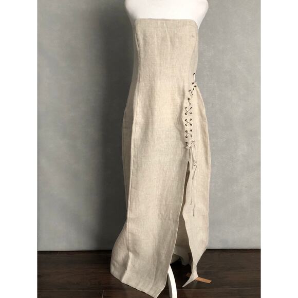 Reformation Women's Size 12 Tania Linen Dress in Oatmeal NEW